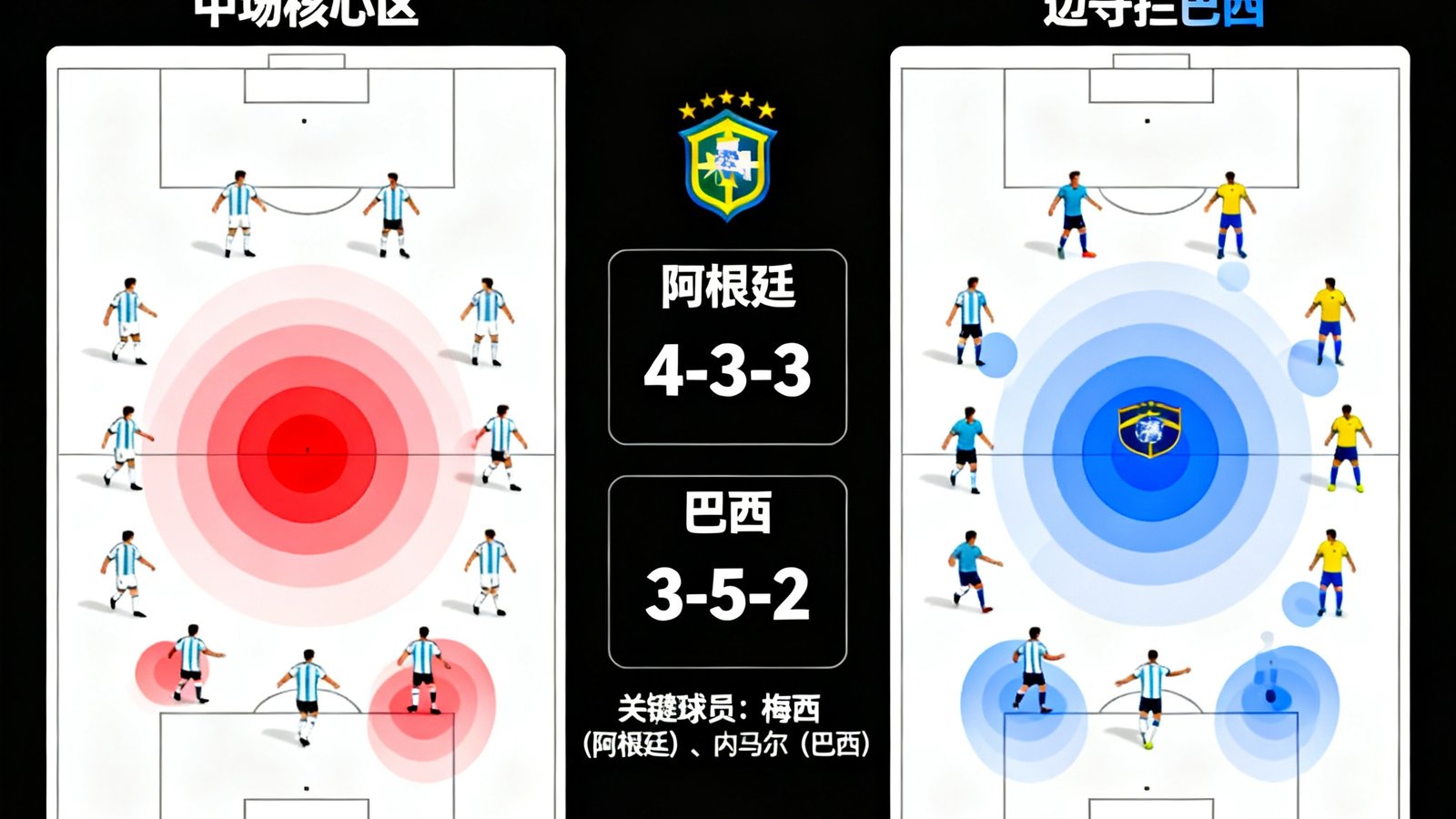阿根廷vs巴西赛前战术板分析，球员热点图与阵型预测